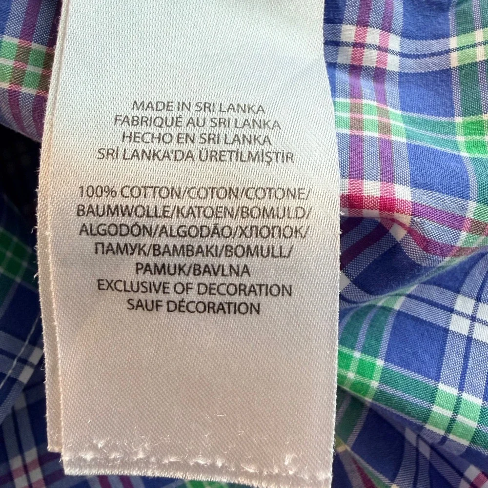 Polo Ralph Lauren Mens Medium Blue Green Pink Plaid‎ Cotton Stretch Shirt M
